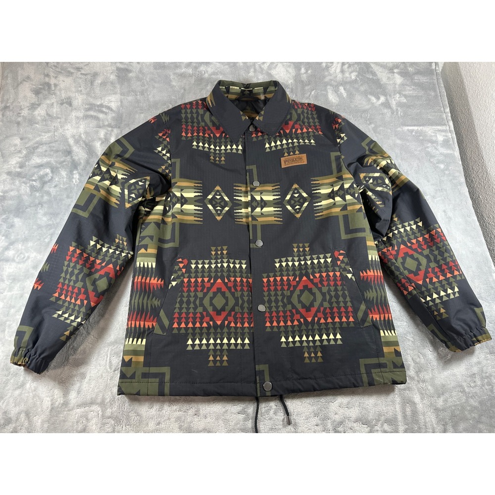 Pendleton Mens Black Geometric Southwestern Ripstop Coaches Jacket Size M